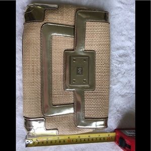 Anya Hindmarch Wicker & Metallic Gold Clutch Bag